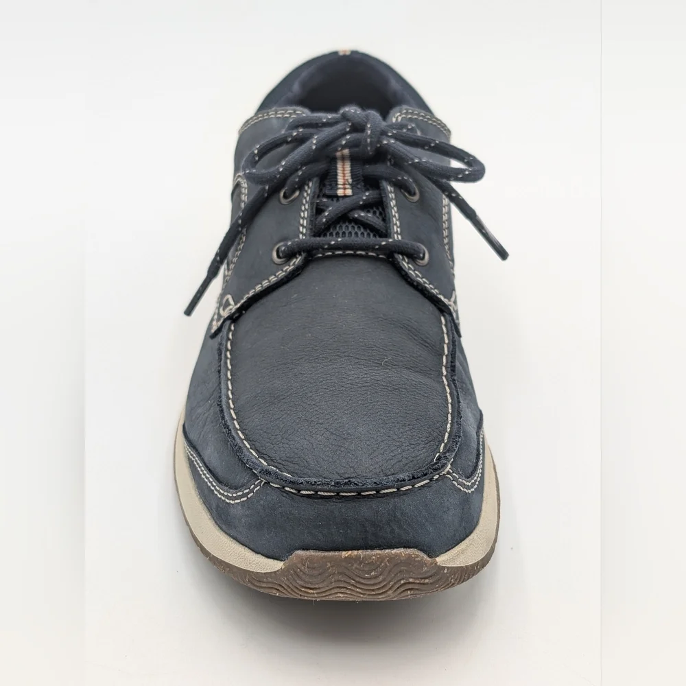 Clarks Sailview Lace Sz 11W Men Navy Nubuck Premium Leather Shoes Slip Resistant